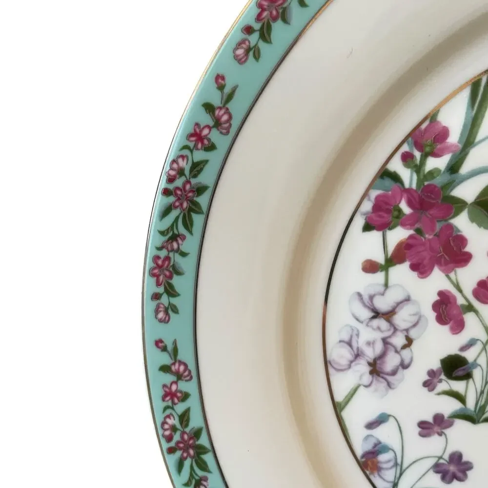 NEW Grace Teaware Fine Porcelain 11in Dinner Plates Aqua Blue Floral Set of 4